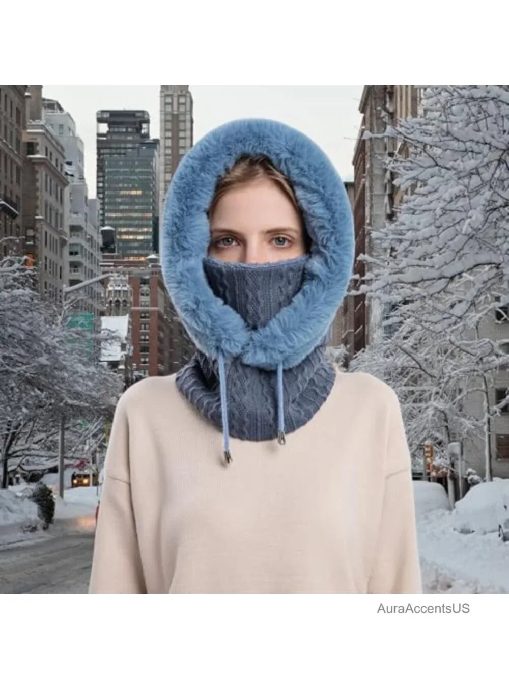Women's Fleece Lined Knit Balaclava Winter Beanie Hat